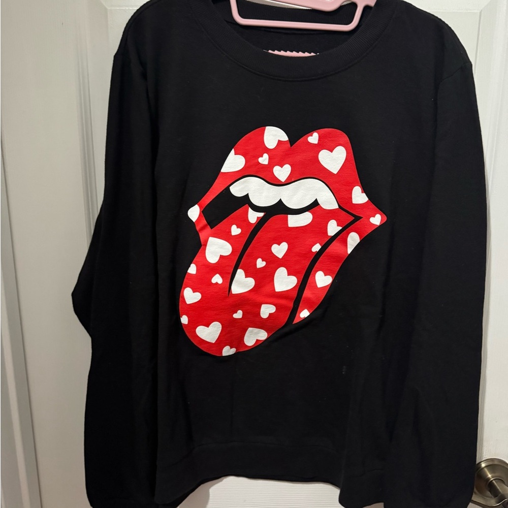 Black Sweatshirt with Red Heart Lips Graphic